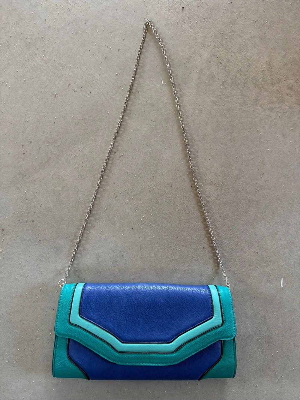Melie Bianco Blue and Teal Leather Chain Clutch
